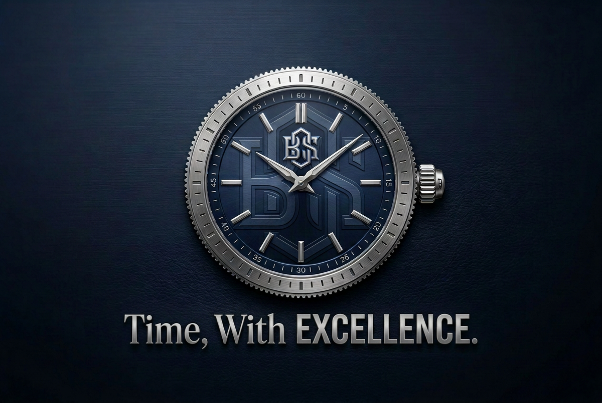 Navy BOS watch logo with the wording Time, With EXCELLENCE