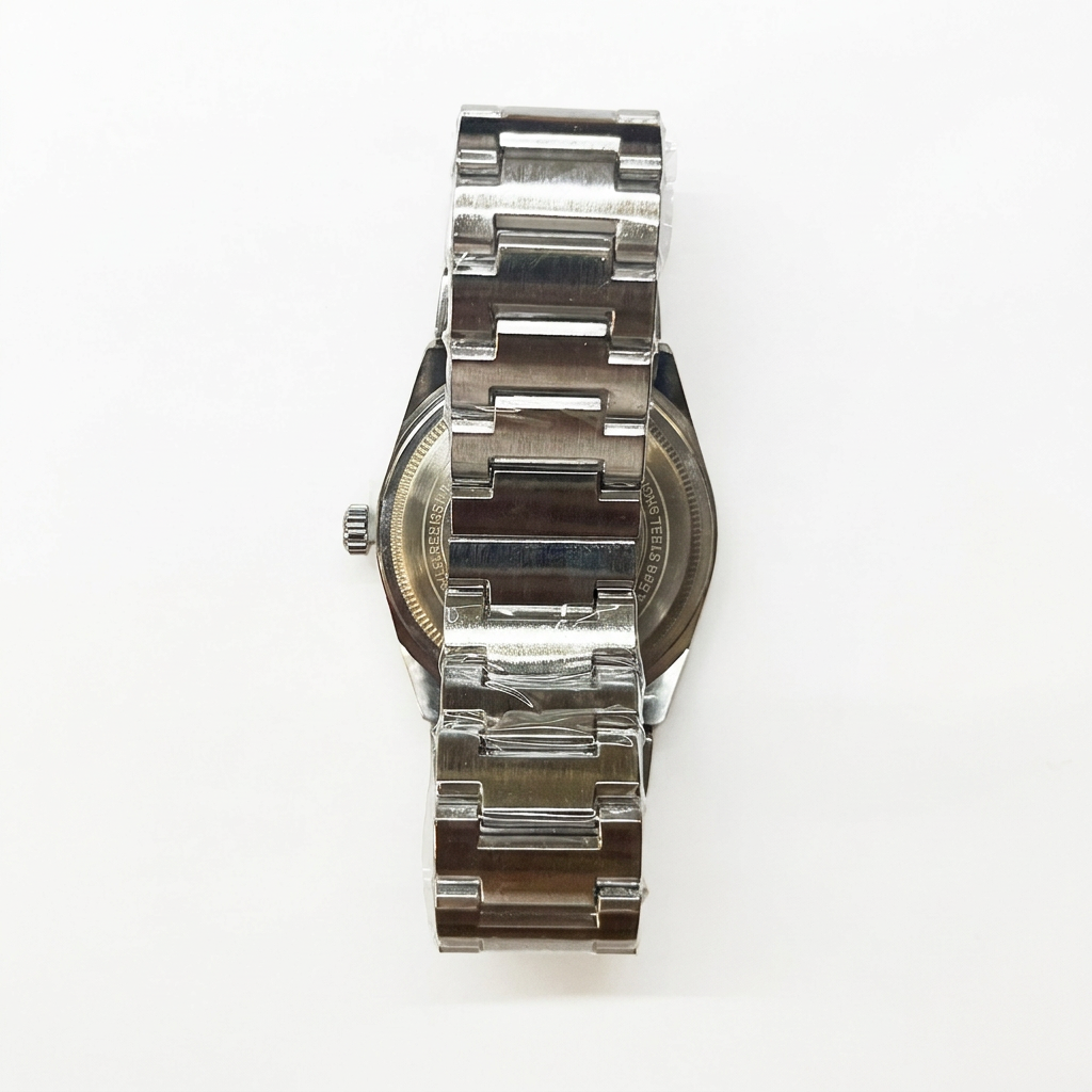 Watch back with closed clasp, white background